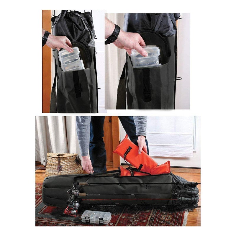 Allnice Sturdy Canvas Fishing Rod & Reel Organizer Bag Travel Carry Case Bag- Holds 5 Poles & Tackle (Black) - Image 2